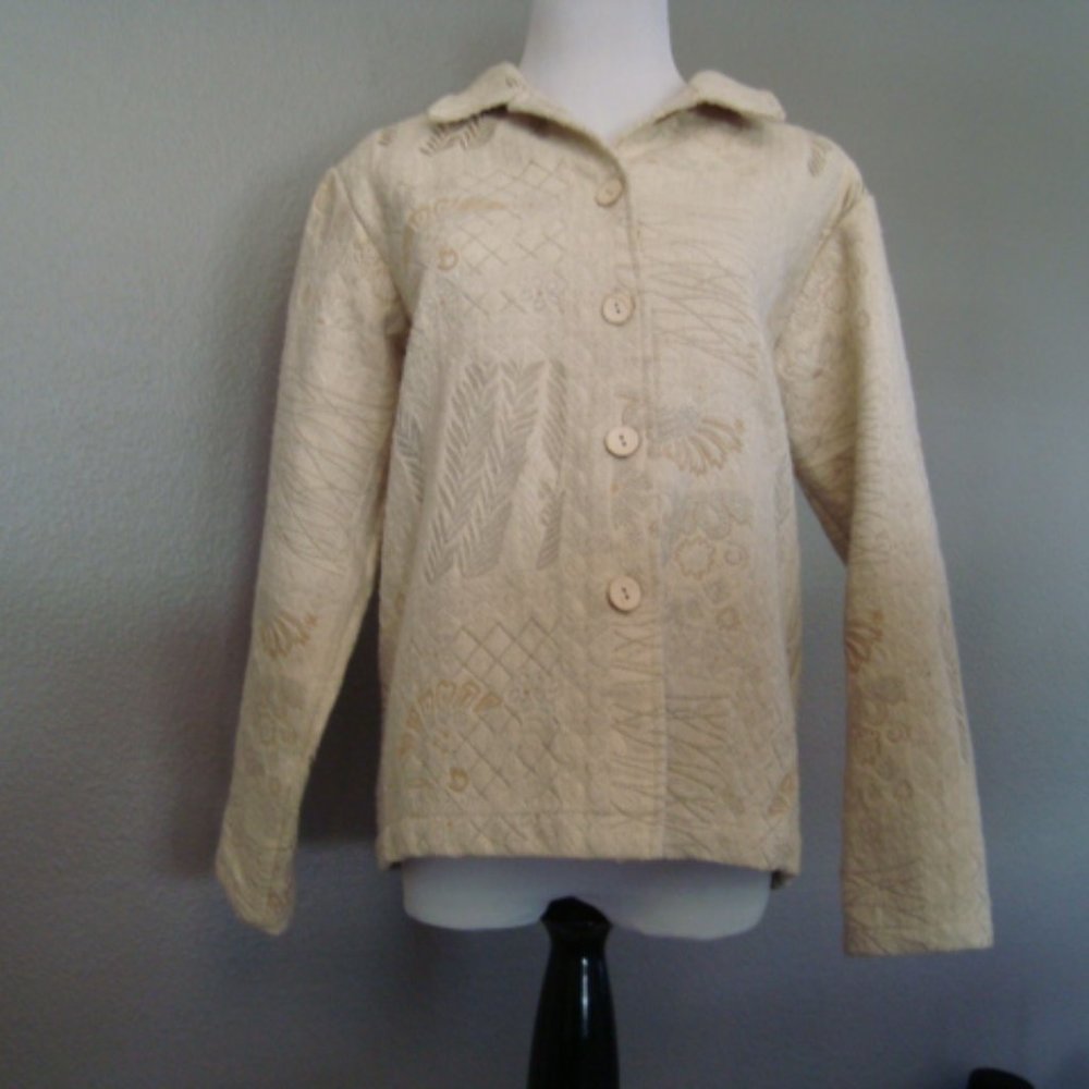 Coldwater Creek Blazer Jacket with a printed design Cream color & Gold sz S